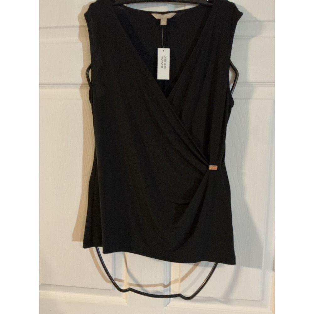 Banana Republic Black Sleeveless Faux Wrap Drape Top 536245-00-1 Small NWT